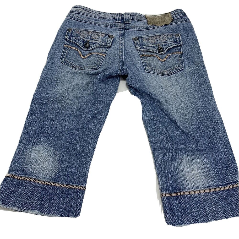 Industrial Cotton Womens Blue Modest Distressed Denim Bermuda Jean Shorts Sz 3